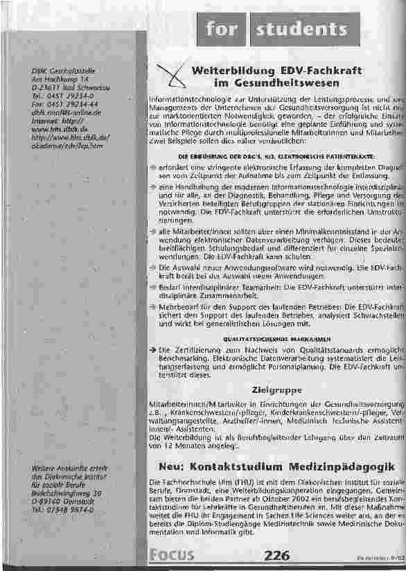 Vorschauseite 1: Weiterbildung EDV-Fachkraft im Gesundheitswesen