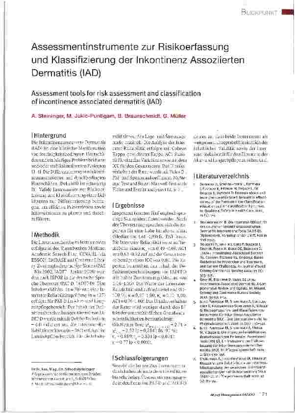 Vorschauseite 1: Assessmentinstrumente zur Risikoerfassung und Klassifizierung der Inkontinenz Assoziierten Dermatitis (IAD)