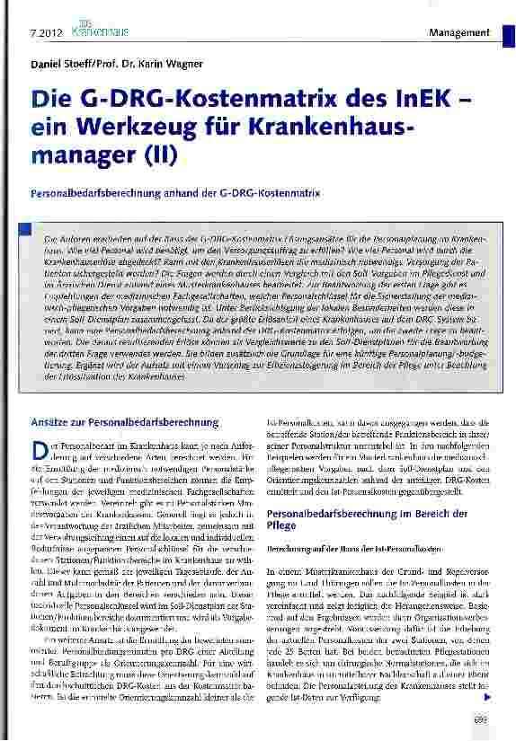 Vorschauseite 1: Die C-DRC-Kostenmatrix des InEK -ein Werkzeug für Krankenhausmanager (II)