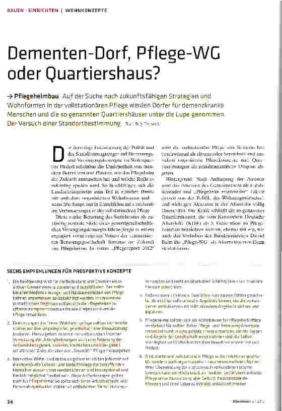 Vorschauseite 1: Dementen-Dorf, Pflege-WG oder Quartiershaus?