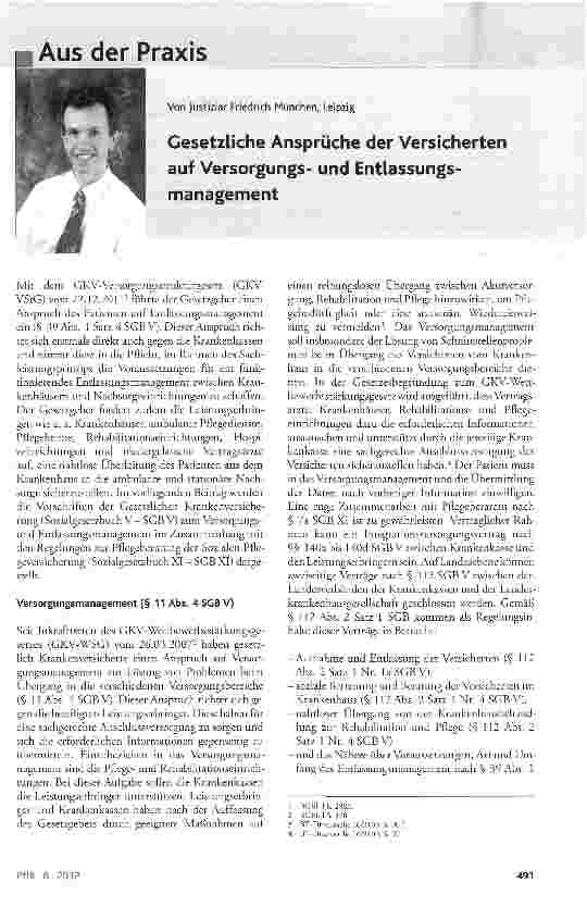 Vorschauseite 1: Gesetzliche Ansprüche der Versicherten auf Versorgungsund Entlassungsmanagement