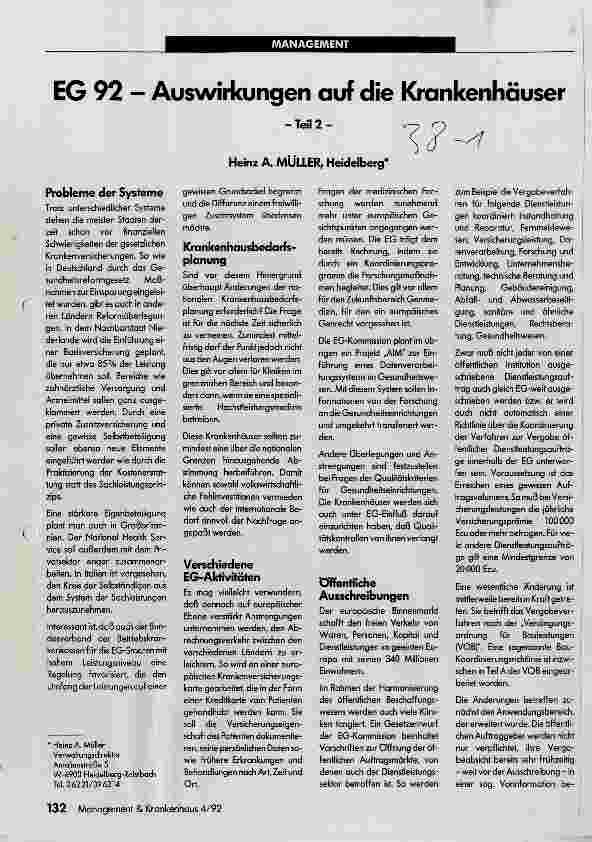 Vorschauseite 1: EG 92 - Auswirkungen auf die Krankenhäuser Teil 2
