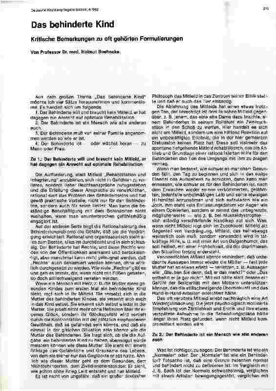 Vorschauseite 1: Das behinderte Kind Kritische Bemerkungen zu oft gehörten Formulierungen