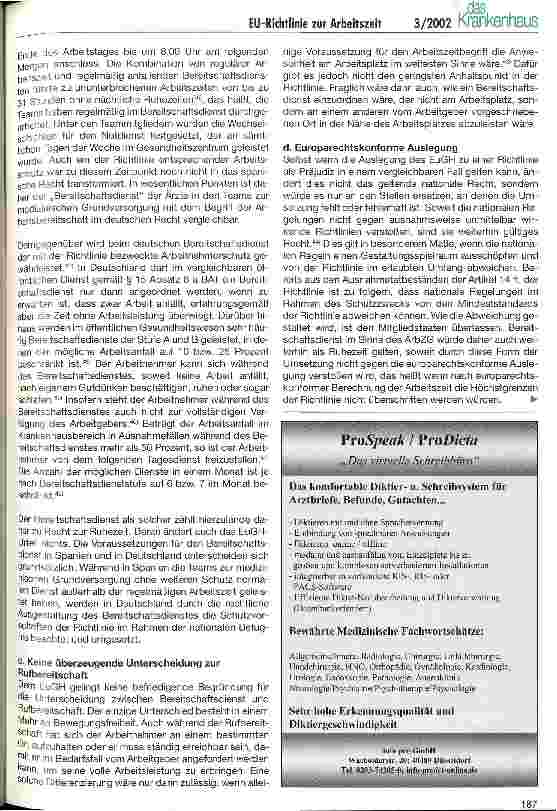 Vorschauseite 4: Bereitschaftsdienst bleibt Ruhezeit: EU-Richtlinie zur Arbeitszeit hat keine unmittelbare Wirkung Computerstreik ist rechtswidrig