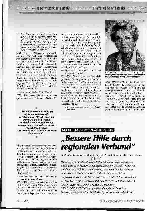 Vorschauseite 1: Bessere Hilfe durch regionalen Verbund Interview mit der Stuttgarter Sozialministerin Barbara Schäfer