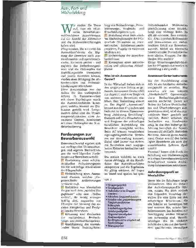 Vorschauseite 3: Assessment Center zur Bewerberauswahl an Pflegeschulen Teil 1
