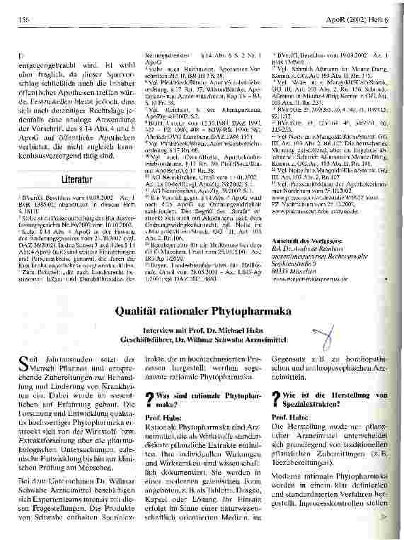 Vorschauseite 4: Zulässigkeit der Abgabe von Klinikpackungen in öffentlichen Apotheken Eine Anmerkung zum Beschluss des Bundesverfassungsgerichts vom 19.09.2002