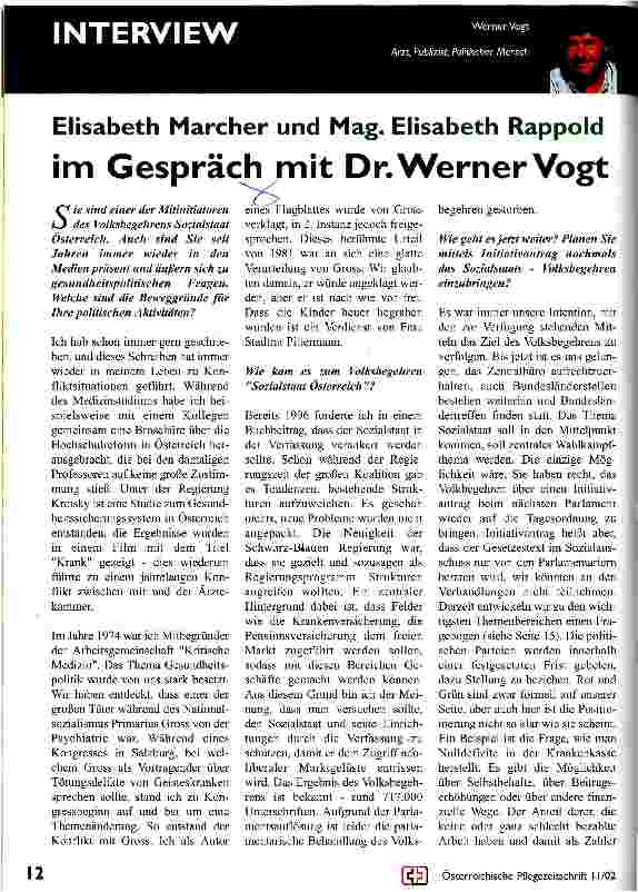 Vorschauseite 1: Elisabeth Marcher und Mag. Elisabeth Rappold im Gespräch mit Dr. Werner Vogt