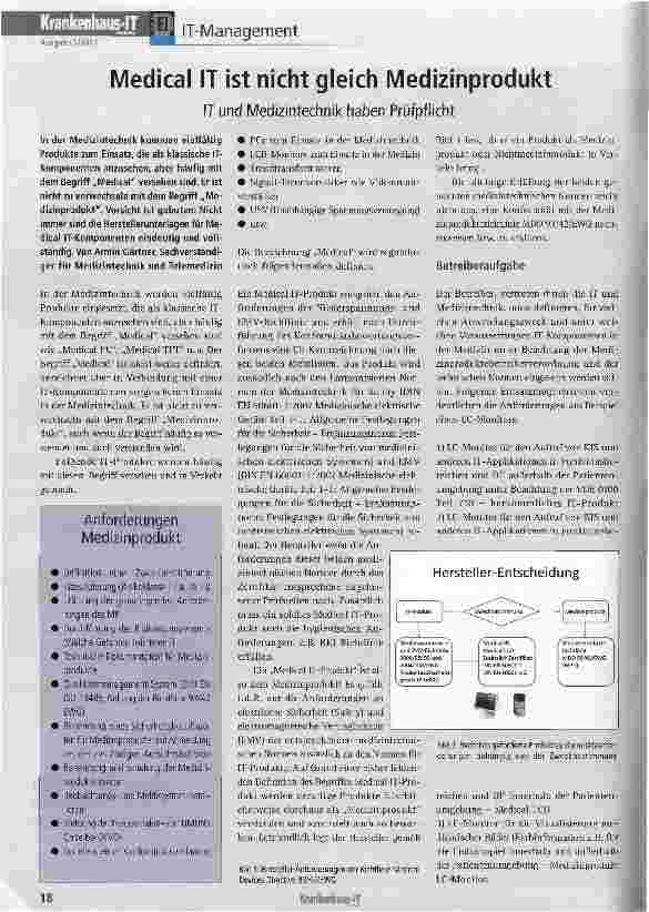 Vorschauseite 1: Medical IT ist nicht gleich Medizinprodukt