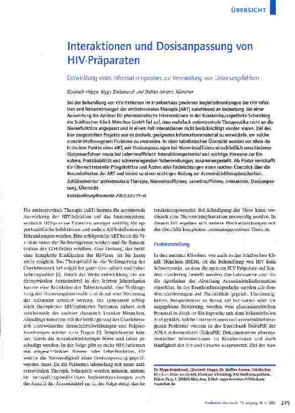 Vorschauseite 1: Interaktionen und Dosisanpassung von HIV-Präparaten