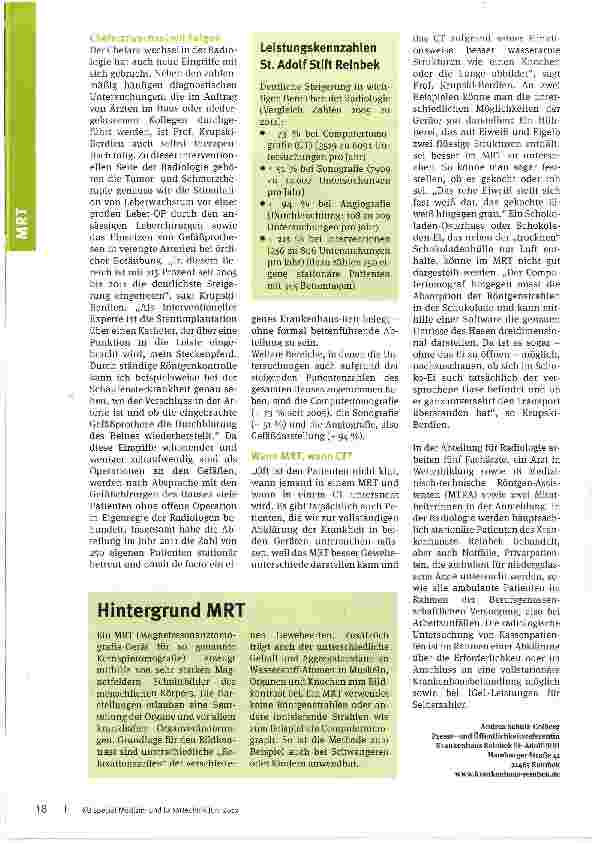 Vorschauseite 2: Technisch auf dem neuesten Stand und voll digitalisiertNeues MRT-Gerät für das St. Adolf Stift Reinbek