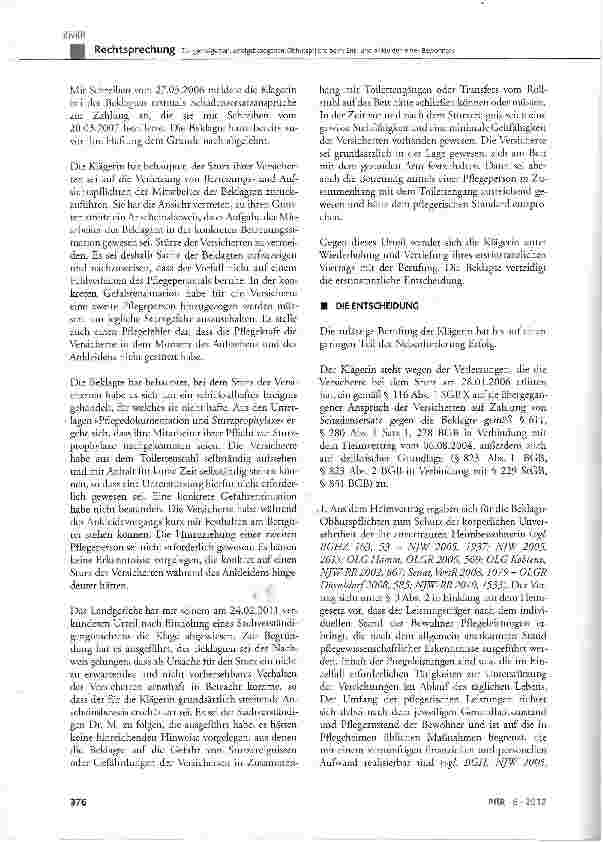 Vorschauseite 3: Zur gesteigerten, erfolgsbezogenen Obhutspflicht beim Entund Ankleiden eines Bewohners