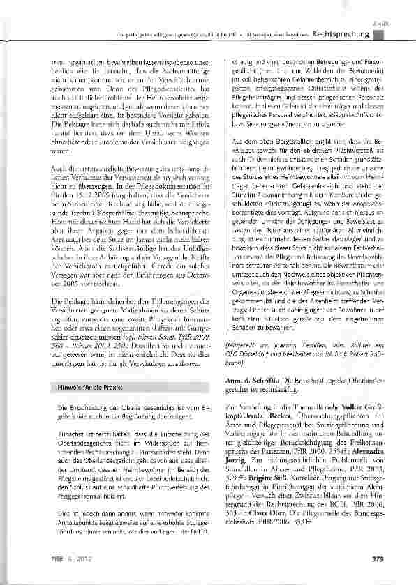 Vorschauseite 6: Zur gesteigerten, erfolgsbezogenen Obhutspflicht beim Entund Ankleiden eines Bewohners