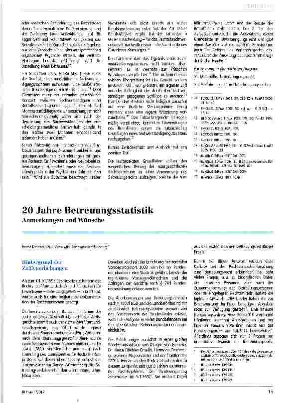 Vorschauseite 1: 20 Jahre Betreuungsstatistik Anmerkungen und Wünsche