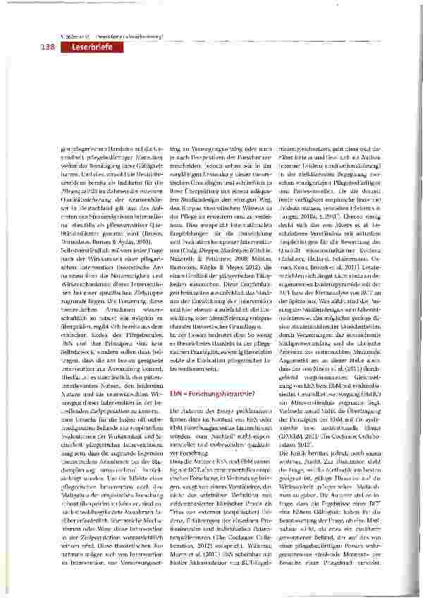 Vorschauseite 2: Theoriefeme Evidenzbasierung? Replik zum Beitrag von Moers et al., Pflege, Dezember 2011, Heft 6, Themenschwerpunktheft Theorieentwicklung in der Pflege im 21. Jahrhundert