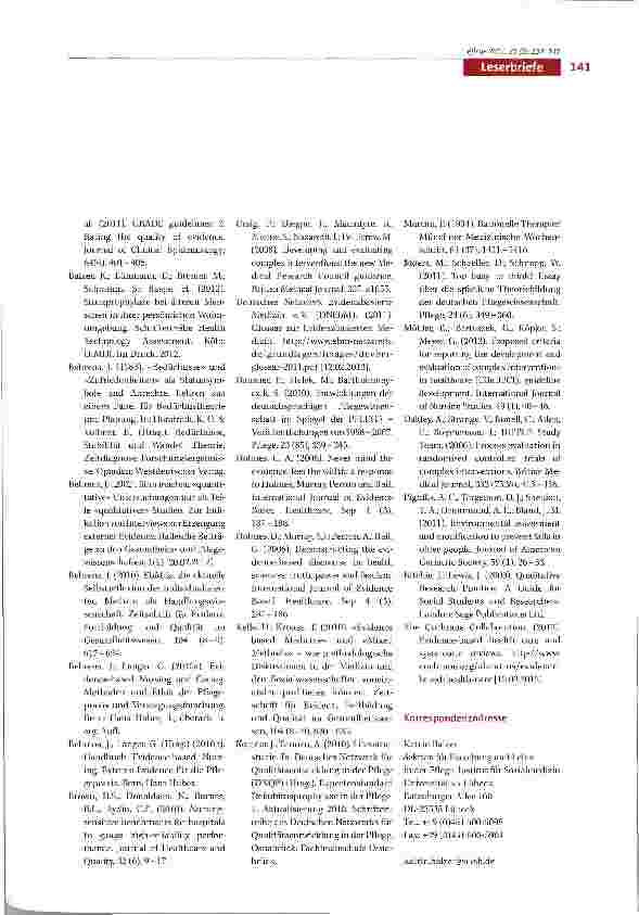 Vorschauseite 5: Theoriefeme Evidenzbasierung? Replik zum Beitrag von Moers et al., Pflege, Dezember 2011, Heft 6, Themenschwerpunktheft Theorieentwicklung in der Pflege im 21. Jahrhundert