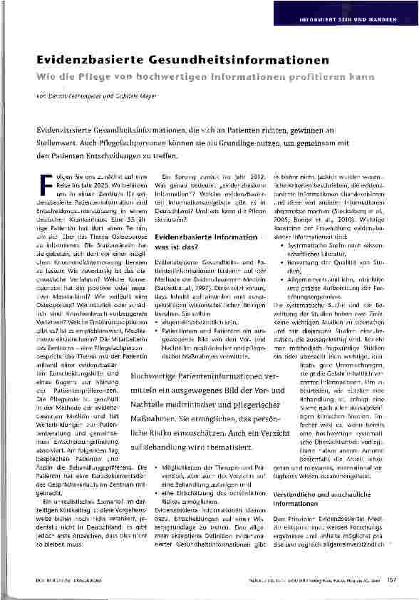 Vorschauseite 1: Evidenzbasierte Gesundheitsinformationen Wie die Pflege von hochwertigen Informationen profitieren kann