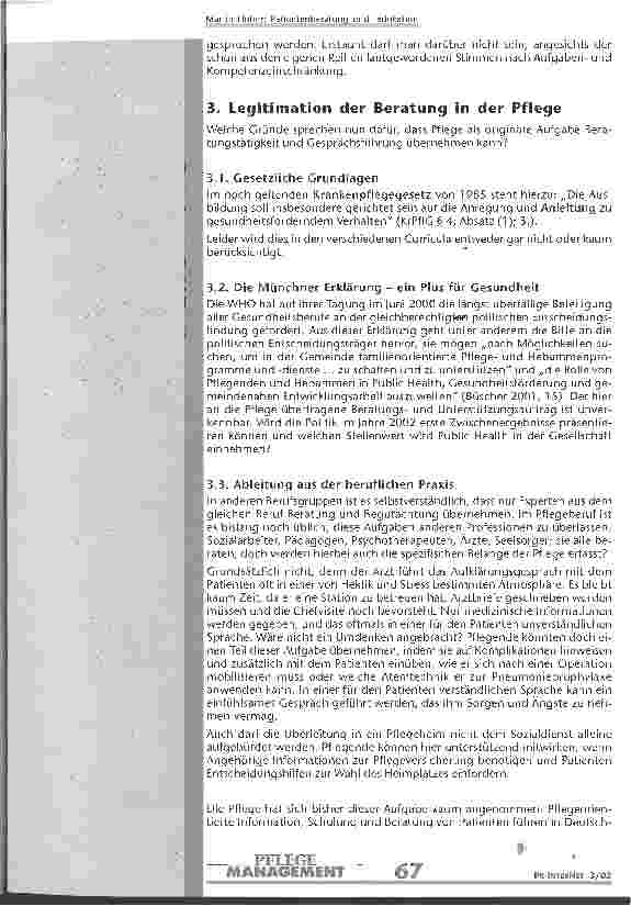 Vorschauseite 3: Patientenberatung und -edukation - welche Anforderungsprofile werden an die Pflege in Zukunft gestellt?