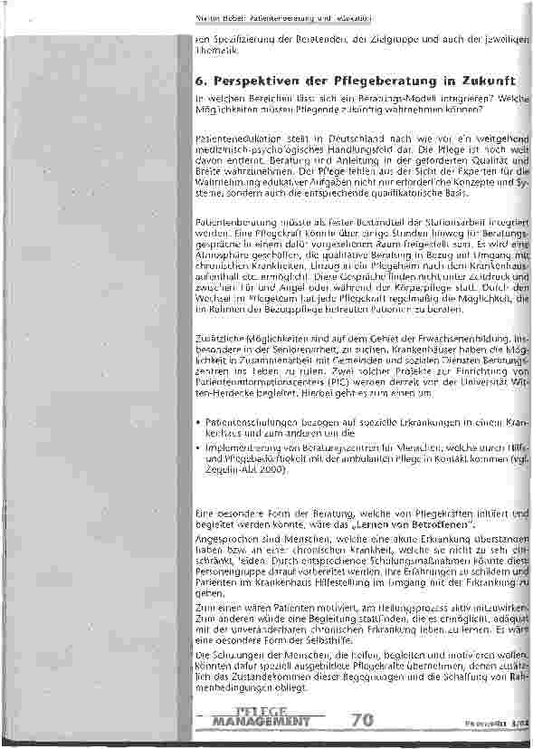 Vorschauseite 6: Patientenberatung und -edukation - welche Anforderungsprofile werden an die Pflege in Zukunft gestellt?