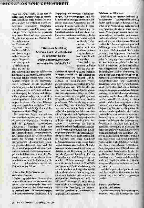 Vorschauseite 3: Interkulturelle Pflege und Therapie Qualitätssicherung auch für Migranten?