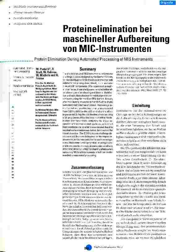 Vorschauseite 1: Proteinelimination bei maschineller Aufbereitung von MIC-Instrumenten