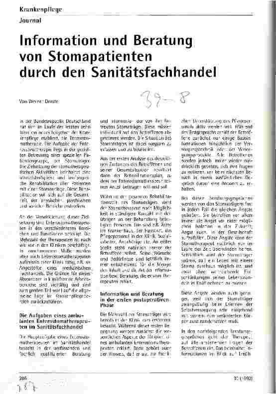 Vorschauseite 1: Information und Beratung von Stomapatienten durch den Sanitätsfachhandel