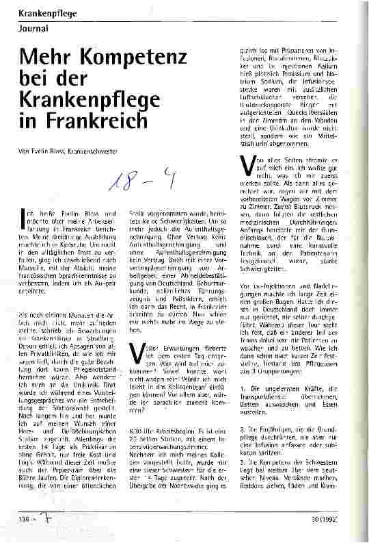 Vorschauseite 1: Mehr Kompetenz bei der Krankenpflege in Frankreich