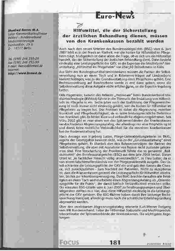 Vorschauseite 1: Hilfsmittel, die der Sicherstellung der ärztlichen Behandlung dienen, müssen von den Krankenkassen bezahlt werden