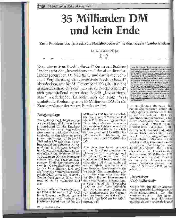 Vorschauseite 1: 35 Milliarden DM und kein Ende Zum Problem des investiven Nachholbedarfs in den neuen Bundesländern