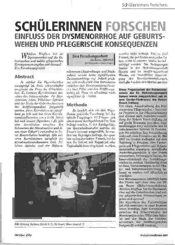 Vorschauseite 1: SCHULERINNEN FORSCHENEINFLUSS DER DYSMENORRHOE AUF GEBURTSWEHEN UND PFLEGERISCHE KONSEQUENZEN