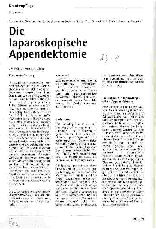 Vorschauseite 1: Die laparoskopische Appendektomie