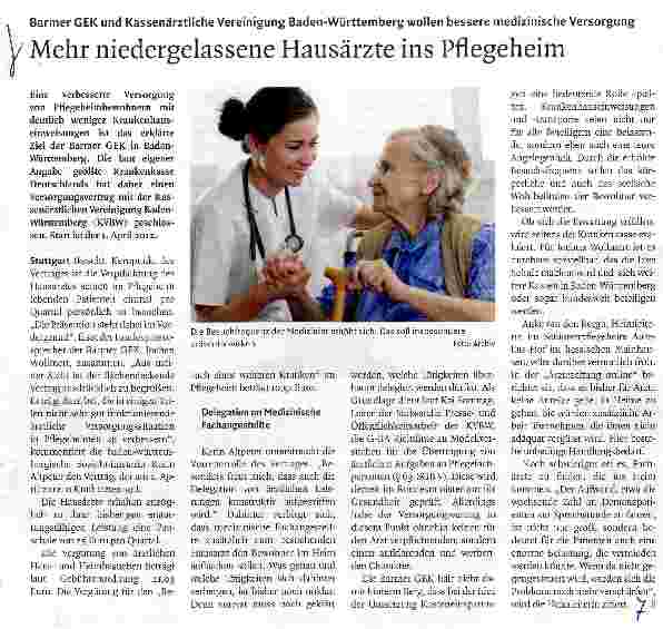 Vorschauseite 1: Mehr niedergelassene Hausärzte ins Pflegeheim