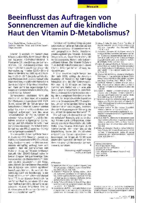 Vorschauseite 1: Beeinflusst das Auftragen von Sonnencremen auf die kindliche Haut den Vitamin D-Metabolismus?