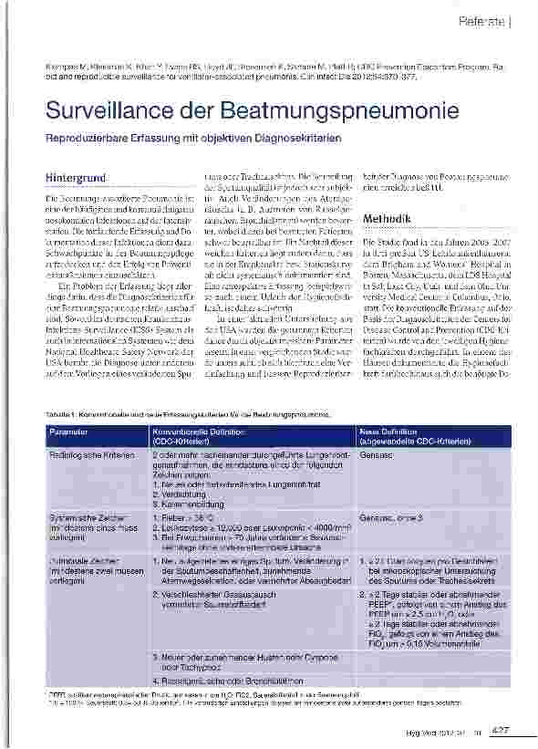 Vorschauseite 1: Surveillance der Beatmungspneumonie