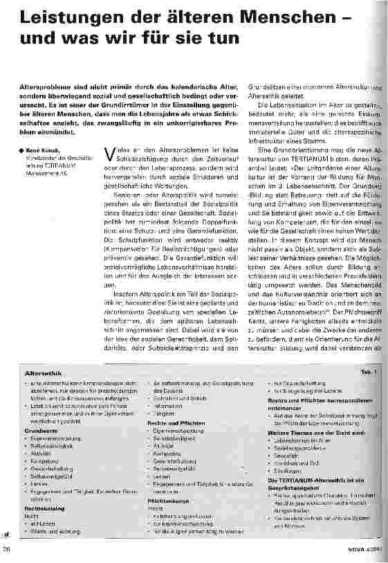 Vorschauseite 1: Leistungen der älteren Menschen - und was wir für sie tun