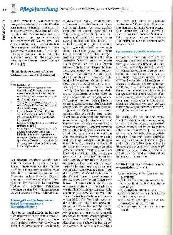 Vorschauseite 4: Die Rolle systematischer Übersichtsarbeiten in der evidenzbasierten Pflege Alles neu oder alles beim Alten?