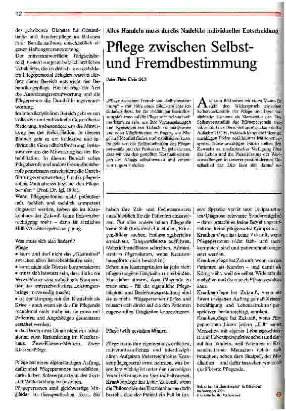Vorschauseite 1: Pflege zwischen Selbstund Fremdbestimmung