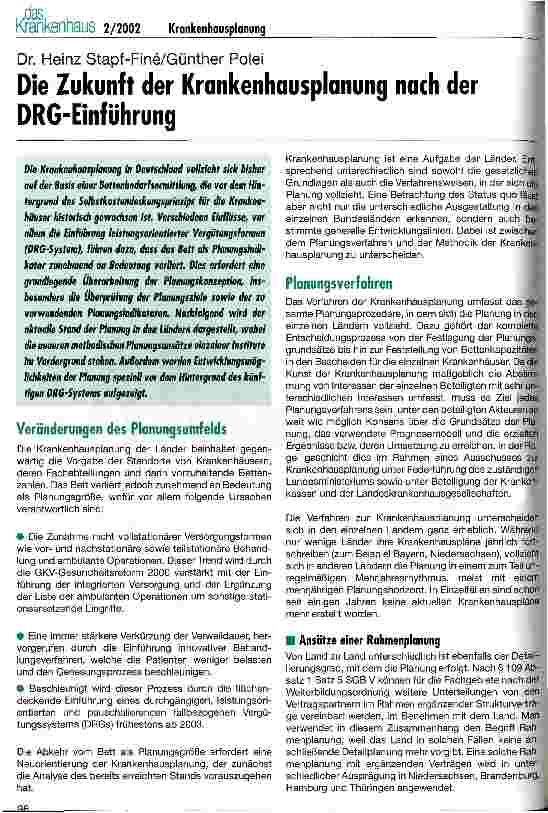 Vorschauseite 1: Die Zukunft der Krankenhausplanung nach der DRG-Einführung