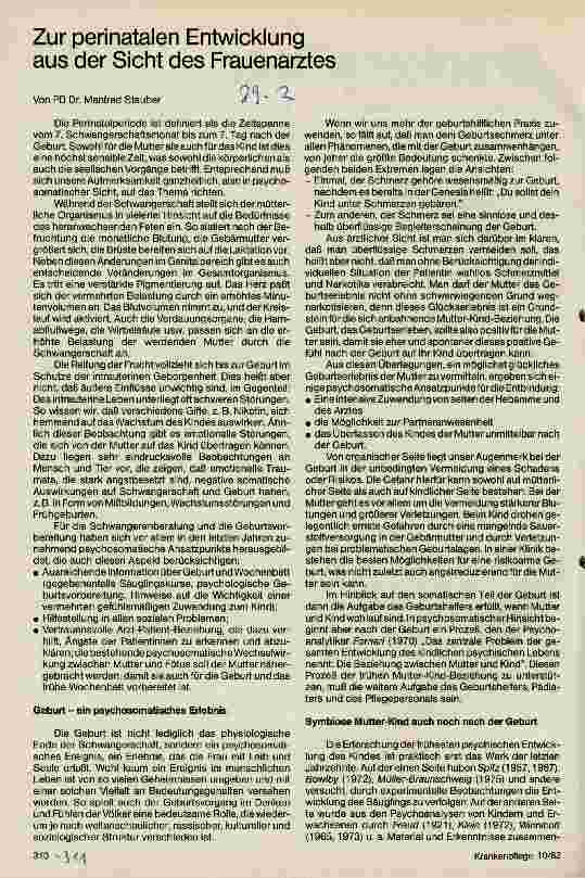 Vorschauseite 1: Zur perinatalen Entwicklung aus der Sicht des Frauenarztes
