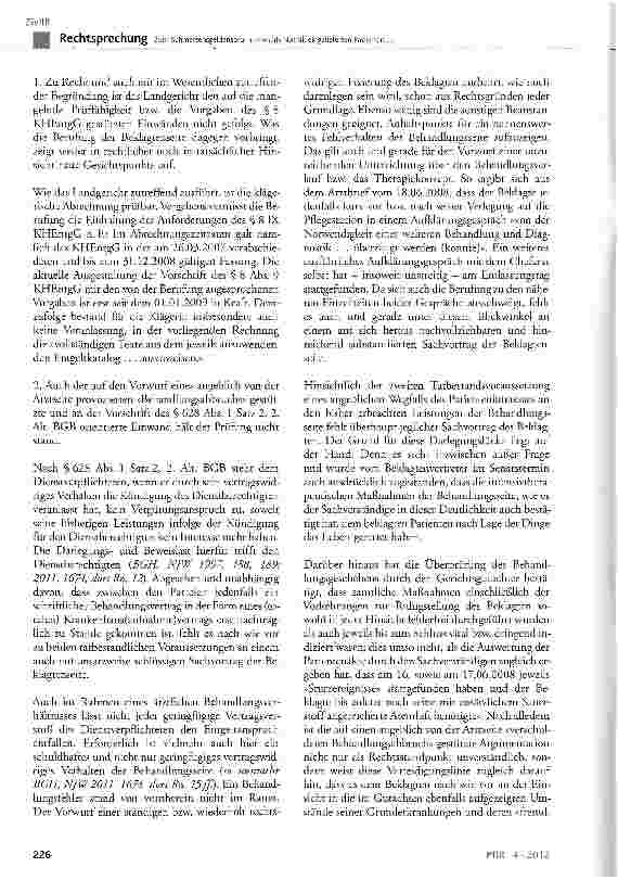 Vorschauseite 4: Zum Schmerzensgeldanspruch eines als Notfall eingelieferten Patienten wegen medikamentöser Ruhigstellung und zeitweiser mechanischer Fixierung