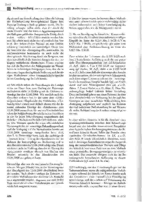 Vorschauseite 6: Zum Schmerzensgeldanspruch eines als Notfall eingelieferten Patienten wegen medikamentöser Ruhigstellung und zeitweiser mechanischer Fixierung