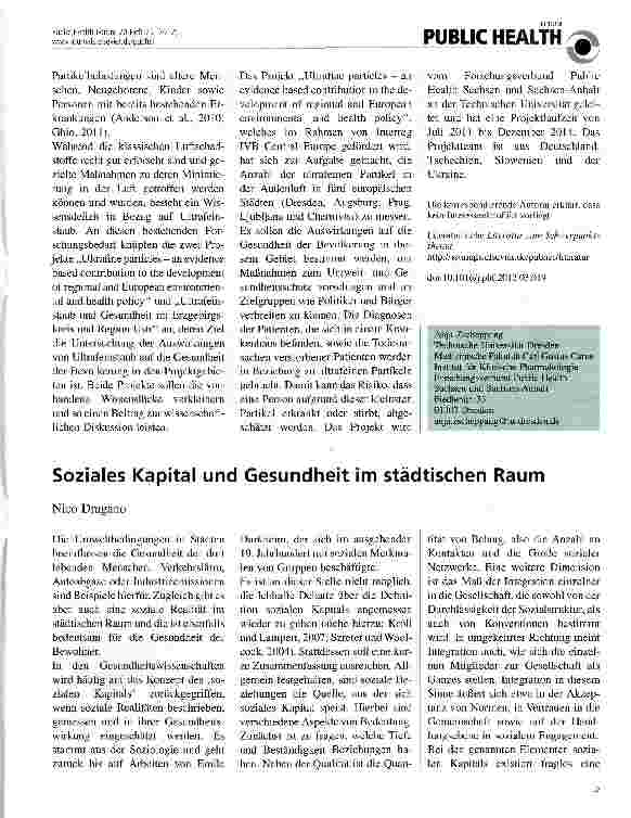 Vorschauseite 1: Soziales Kapital und Gesundheit im städtischen Raum