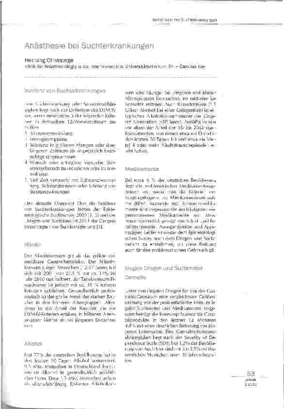 Vorschauseite 1: Anästhesie bei Suchterkrankung