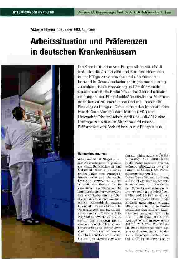 Vorschauseite 1: Arbeitssituation und Präferenzen in deutschen Krankenhäusern