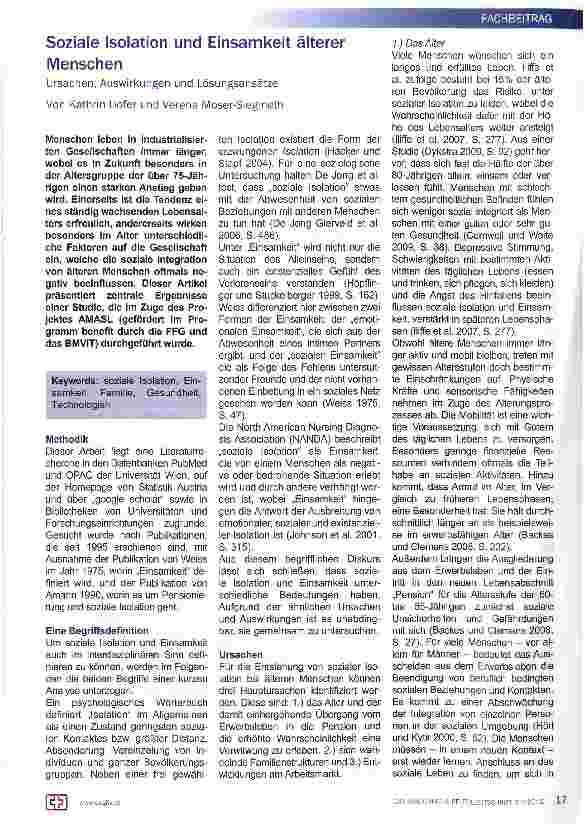 Vorschauseite 1: Soziale Isolation und Einsamkeit älterer Menschen