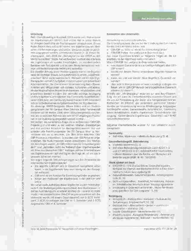 Vorschauseite 2: Gesundheit und soziale Gerechtigkeit: eine sozialmedizinische Ergotherapie Community Based Rehabilitation und Community Based Practice in der Ausbildung an der FH Campus Wien