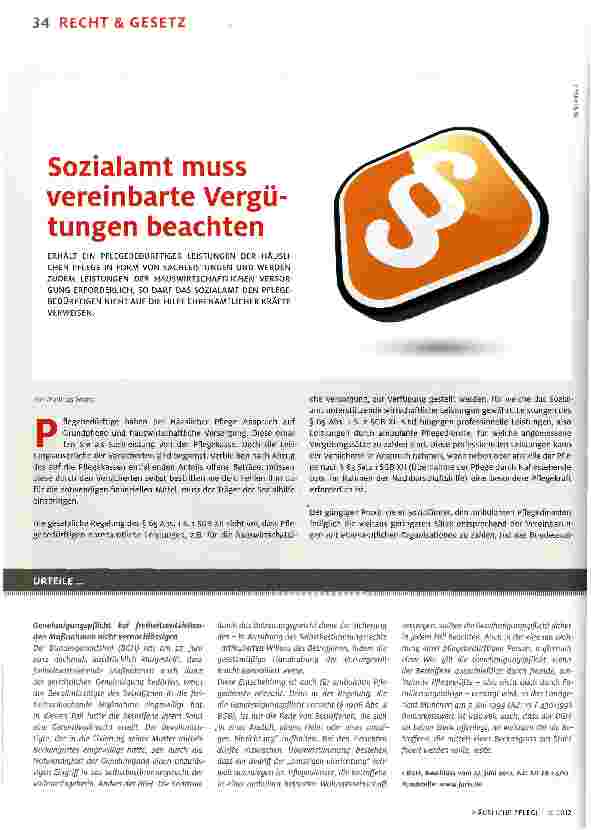Vorschauseite 1: Sozialamt muss vereinbarte Vergütungen beachten