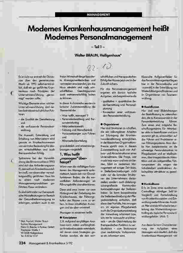 Vorschauseite 1: Modernes Krankenhausmanagement heißt modernes Personalmanagement, Teil 1