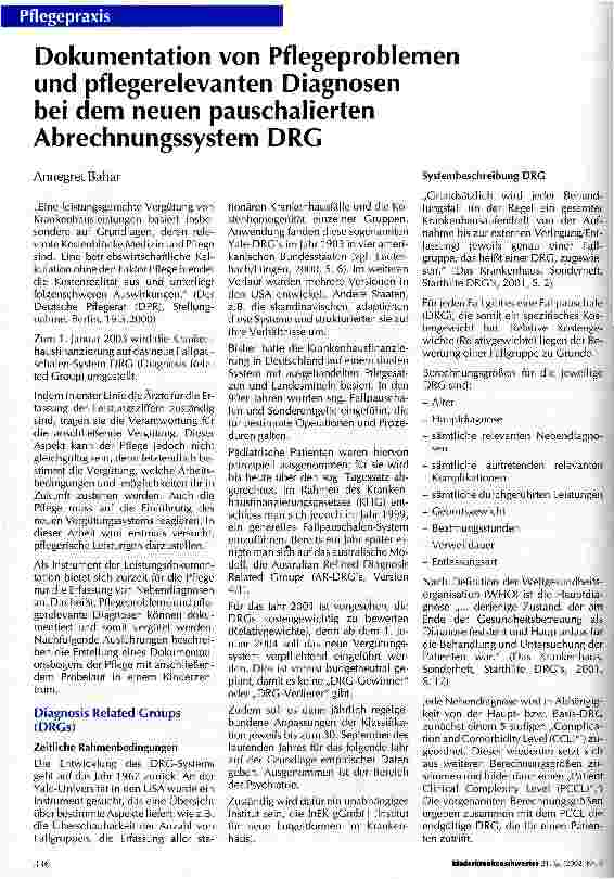 Vorschauseite 1: Dokumantation von Pflegeproblemen und pflegerelevanten Diagnosen bei dem neuen pauschalierten Abrechnungssystem DRG