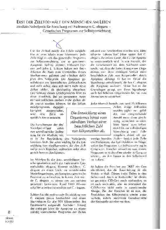 Vorschauseite 1: Erst der Zelltod hält den Menschen am Leben